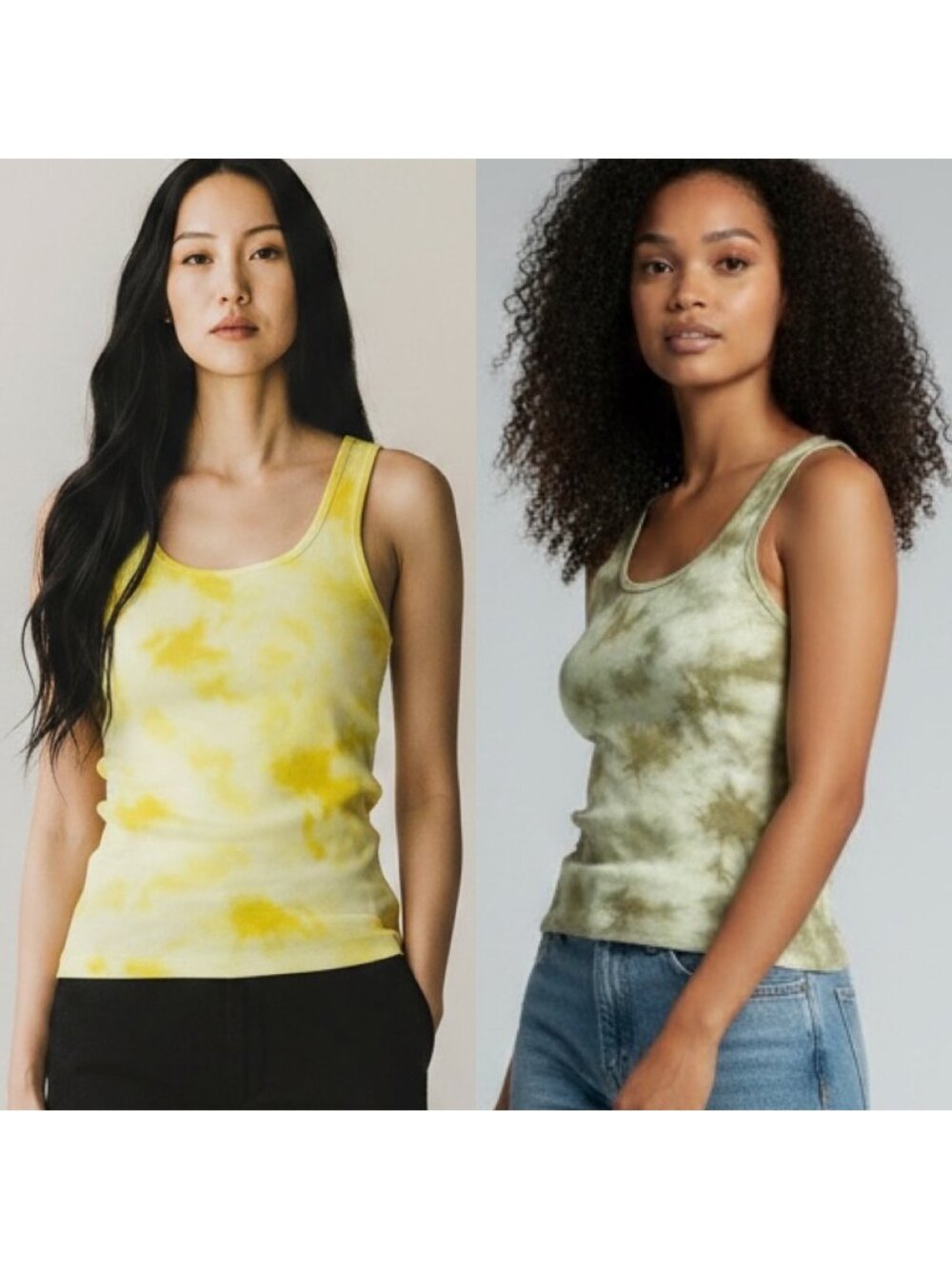 GAP (Set of 2) Green + Yellow Tie Dye Ribbed Women's Casual Tank Tops NWT XS